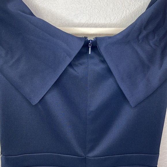 XSCAPE Tisha Knee Length Scuba Off The Shoulder Ruffle Dress Size 4 In Blue - Picture 11 of 14